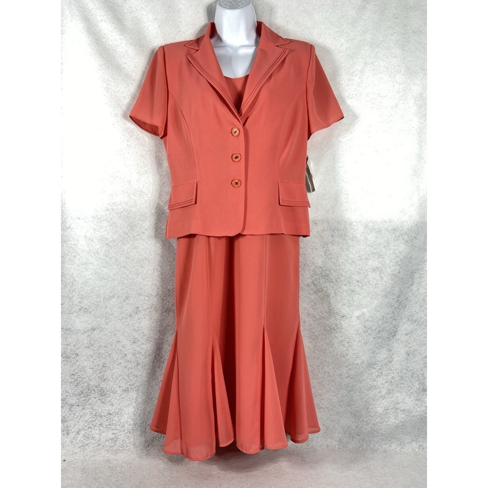 Julian Taylor 2PC Dress Suit Women's 8 Coral Blazer Short Sleeve Church Career
